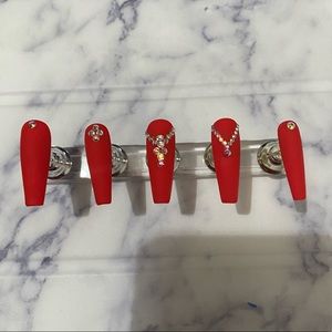Red Rhinestone Press on Nails
